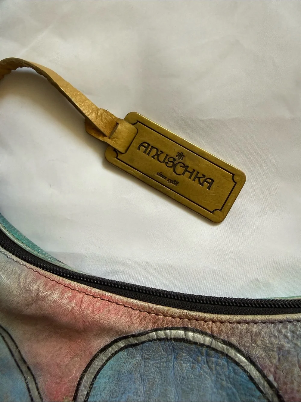 Anuschka Hand-Painted Genuine Leather Hobo Bag Abstract Art Shoulder Purse